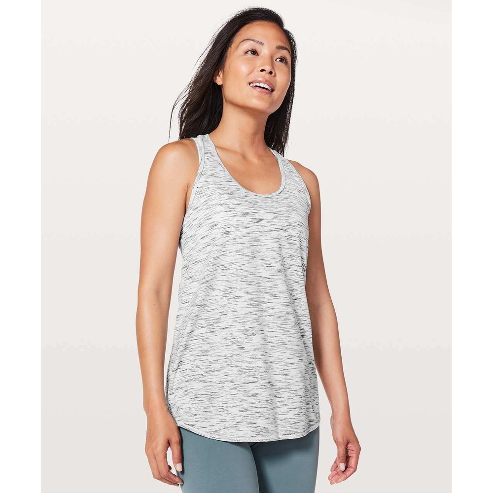 Lululemon Essential Tank Grey White Space Dye Racerback  Pleated Back Activewear